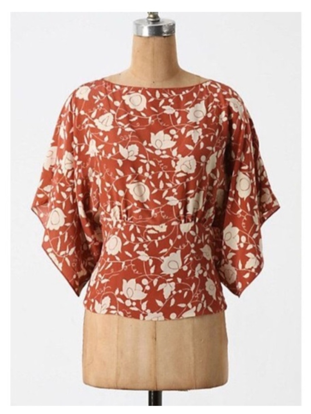Anna Sui Anthropologie 100% Silk Floral Kimono Sleeve Blouse  - 8